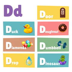 D letter with pictures and words with D