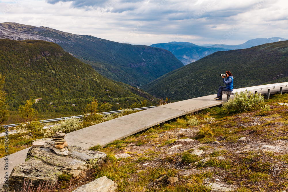 Poster woman on vedahaugane rest stop, norway