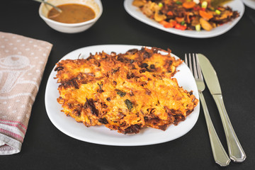 potato pancakes other than all - with the addition of leek, chives and onions