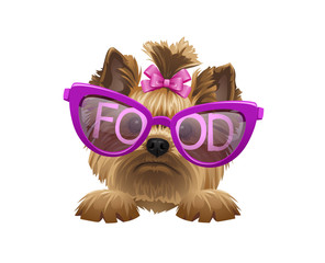 illustration of cute dog with ribbon  and glasses