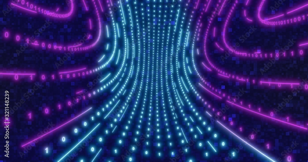 Aufkleber neon circle background with data tunnel. fluorescent ultraviolet lights ed animation . virtual reali