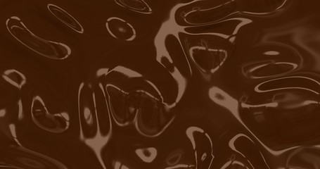 Liquid hot chocolate background. Melted dark chocolate texture 3D rendering . Glamour silk backdrop animation. 3D illustration
