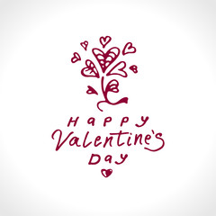 Happy Valentine's day. Handwritten card with a cute heart flower and the inscription. Holiday pattern for St. Valentine's Day vector isolated on white. Love letter.
