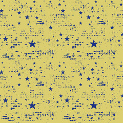 Grunge seamless pattern with stars and circles shabby texture. Vector template can be used in different designs as an additional element of the background.