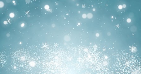 Snowflakes and bokeh lights on the blue Merry Christmas background. 3D rendering 3D illustration