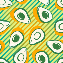Vector repeating texture with stylized neon avocado. Abstract seamless pattern.