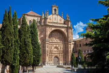 Fototapeta na wymiar Exterior view of the historical Convent of San Esteban located in the Plaza del Concilio de Trento in the city of Salamanca built between 1524 and 1610