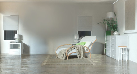 Fototapeta na wymiar Scandinavian interior of living room concept, light gray sofa on white wall,3d rendering