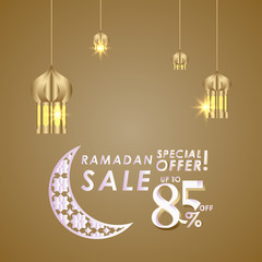 Naklejka premium Ramadan Sale up to 85% off Special Offer Vector Template Design Illustration