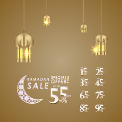 Naklejka premium Ramadan Sale up to 55% off Special Offer Vector Template Design Illustration