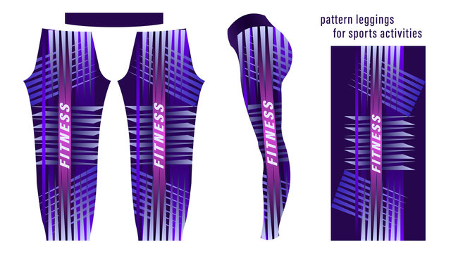 geometric stripe pattern purple leggings for sports activities
