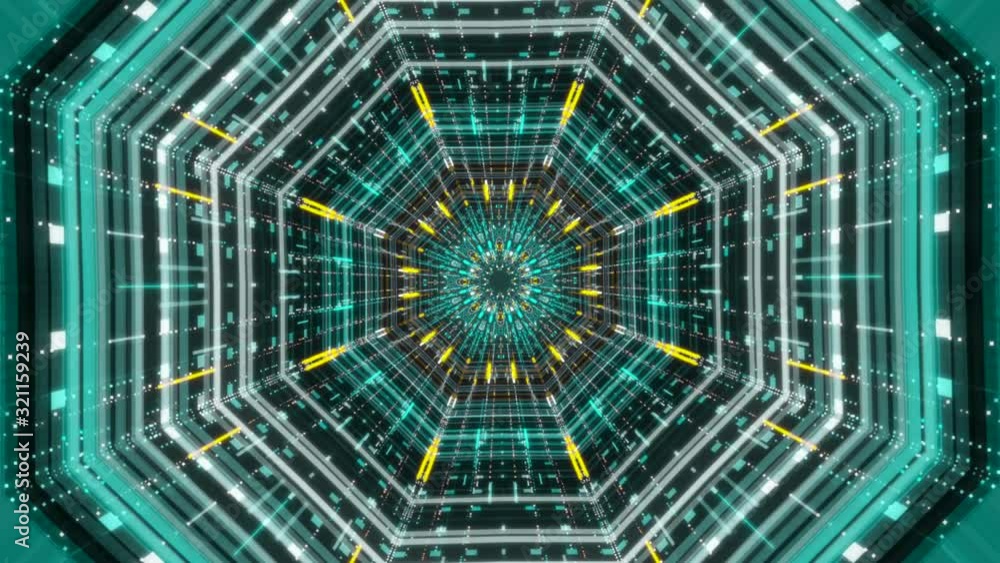 Poster beautiful futuristic abstraction of sci-fi endless tunnel on the black background. animation. moving