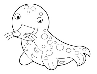 cartoon scene with seal on white background - illustration