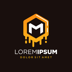 Initial Letter M with Honeycomb Logo Design