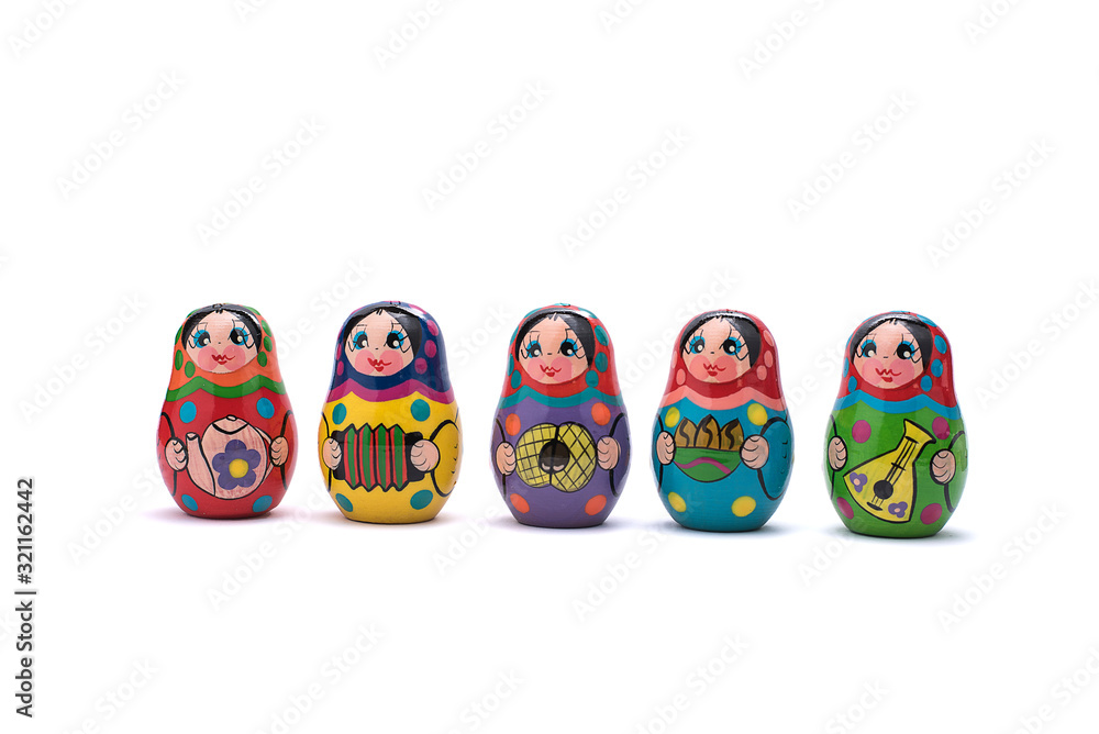 Wall mural traditional russian souvenir matryoshka, six babushka doll in a row