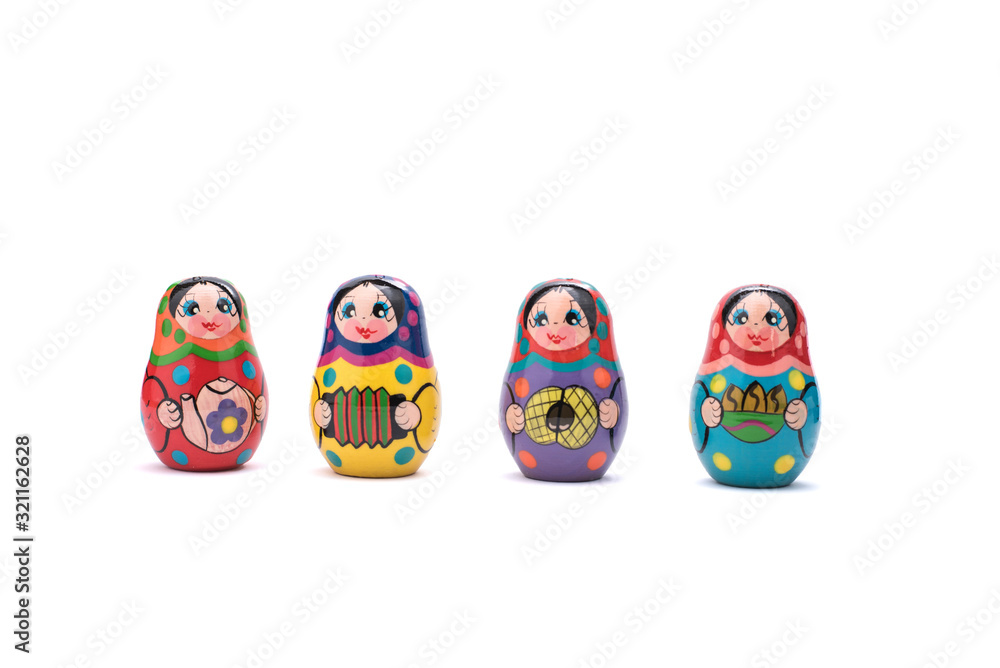 Wall mural traditional russian souvenir matryoshka, four  babushka doll in a row