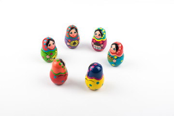 group of matryoshka in a circle, white background isolated