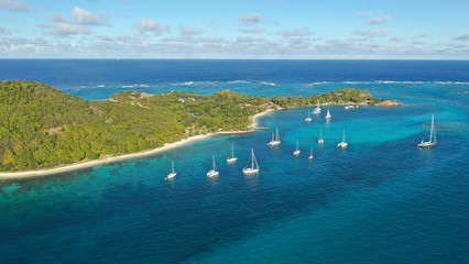 Aerial view Caribbean Islands, St. Vincent and Grenadines, Caribbean.