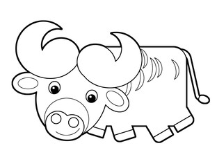 cartoon scene with ox on white background - illustration