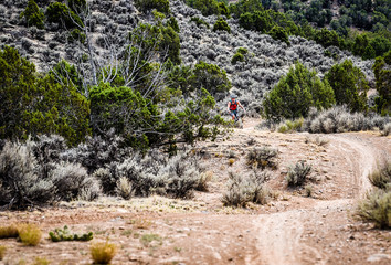 woman biking in desert