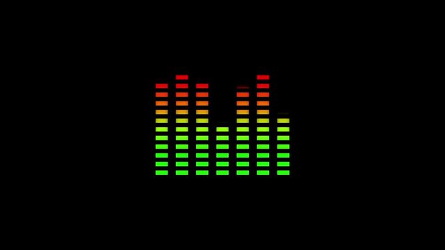 Animation of waveform with visualization of audio wave with color changing from green to red on black background