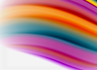 Wave lines abstract background, smooth silk design with rainbow style colors. Liquid fluid color waves. Vector Illustration