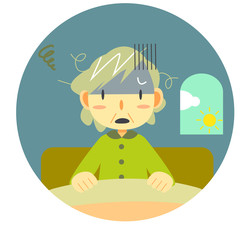 シニア女性　朝　どんより