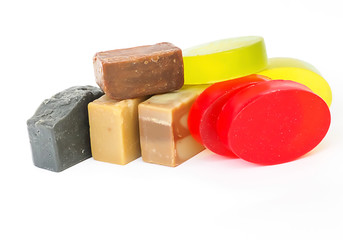 Natural handmade soap bars isolated white background. Organic soap spa bath body.