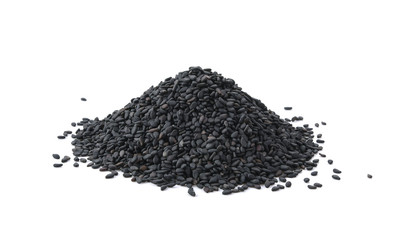 Heap of dry poppy seeds isolated on white.