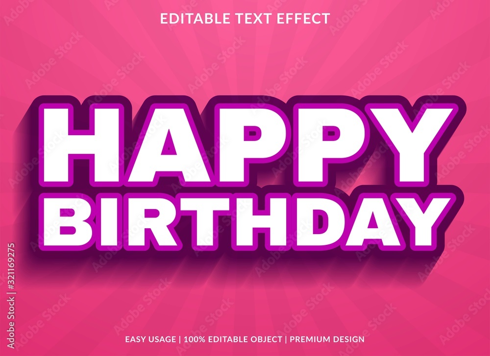 Poster happy birthday text effect template with 3d bold type style and retro concept use for brand label an