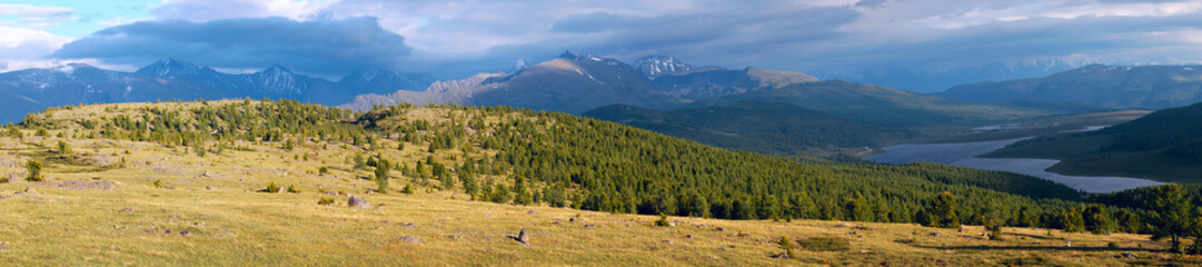 Mountain valley in the Altai, cloudy, panorama landscape