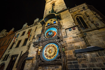 Astronomical Clock Tower in the Old Town of Prague at Night