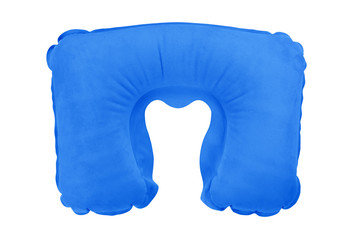 Blue Inflatable Neck Pillow isolated on white  Clipping path included..