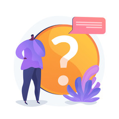 Website FAQ section. User helpdesk, customer support, frequently asked questions. Problem solution, quiz game Confused man cartoon character. Vector isolated concept metaphor illustration - obrazy, fototapety, plakaty