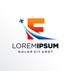 Initial Letter F with Plane or Travel Logo Design