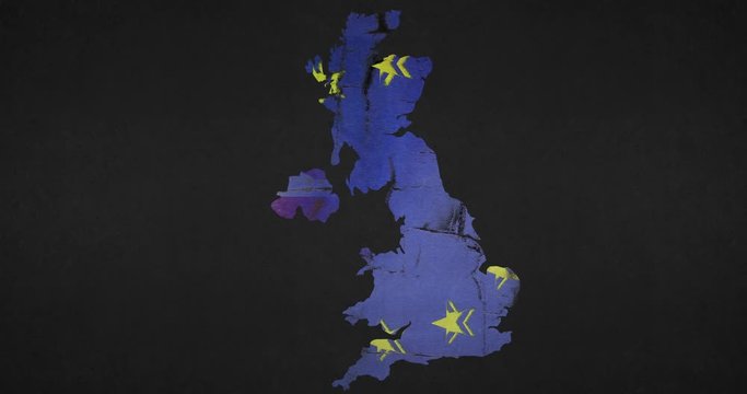 Animation to demonstrate the uncertainty of Brexit. A Three dimensional map of the UK with an EU flag animates to reveal the union jack before looping back to its starting point.
