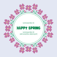 Beautiful pink flower frame and unique leaf pattern, for happy spring greeting card design. Vector