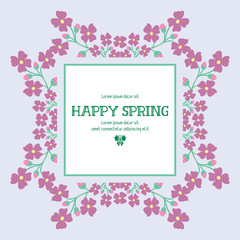 Beautiful pink flower frame and unique leaf pattern, for happy spring greeting card design. Vector