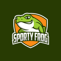 frog logo badge vector, cartoon toad smiling