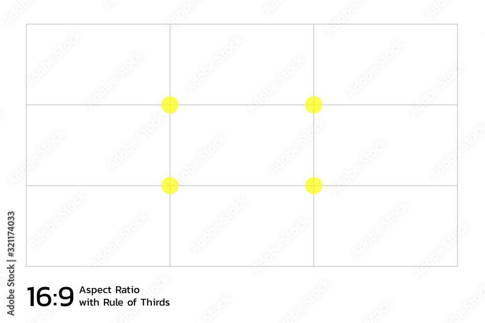 Poster 16 by 9 aspect ratio with rule of thirds template. most favorite dimensions of screen display as tel