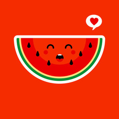 Cute watermelon cartoon illustration, kawaii cartoon slices of watermelon. healthy food cartoon. Isolated Citrullus lanatus emoji colorfull illustration