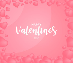 Fototapeta na wymiar Happy Valentines Day typography with balloons heart shape pattern in pink background. Romantic template for banner or greeting card design. Valentine's day concept background. Vector illustration.