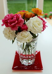 Colorful roses, the flower have brown wood for background, and waiting for love in valentine's day.