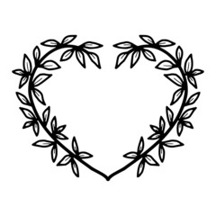 Beautiful hand drawn floral heart elements, leaf and branch for frame, border, ornament, greeting card design, engagement, or wedding invitation