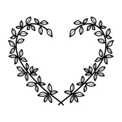 Beautiful hand drawn floral heart elements, leaf and branch for frame, border, ornament, greeting card design, engagement, or wedding invitation