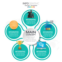 Infographic template design with 5 icons and options.