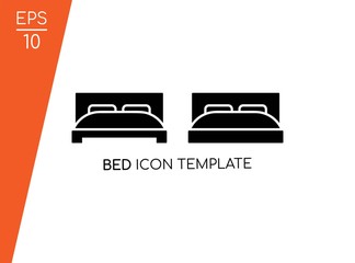 Simple Bed Icon with Black Style Isolated on White Background. Design in Couple Image Vector. Suitable for Bedroom Symbol.