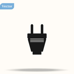 Plug Icon. uk electric plug icon. Illustration style is flat iconic black symbol on a white background.