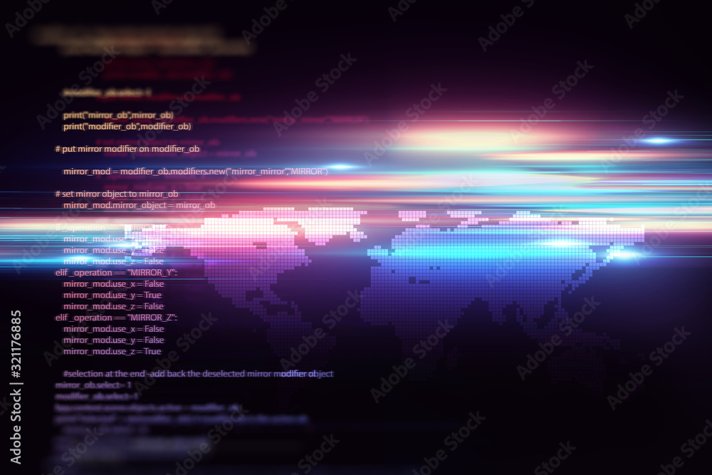 Aufkleber Light speed zoProgramming code abstract technology background of software developer and  Computer scriptom travel in Deep space  background 3d illustration.