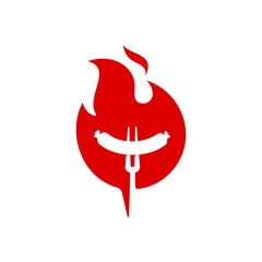 Bbq barbecue fire flame with fork and sausage party icon logo element vector illustration isolated on white background